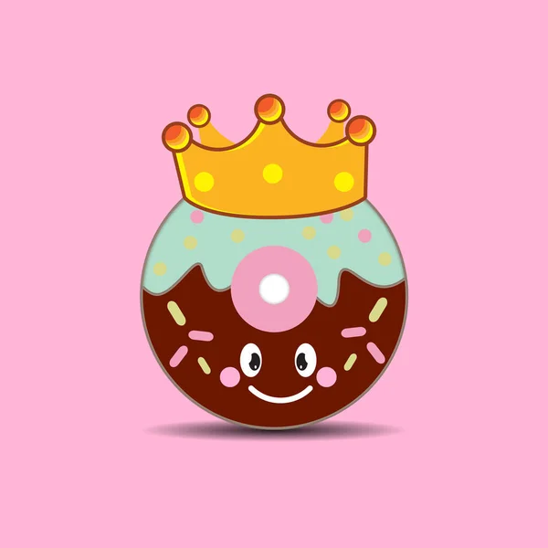 Donut Rei Mascote Ilustração Vetor — Vetor de Stock