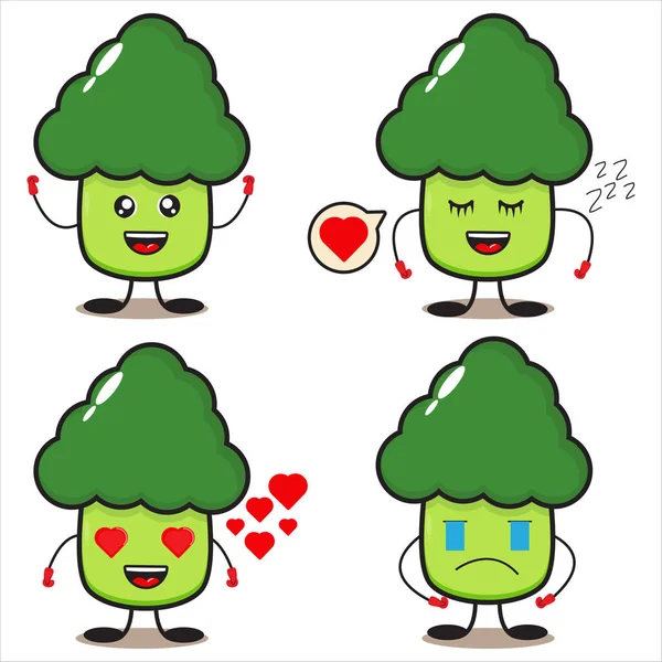 Une Collection Illustrations Mignonnes Mascotte Brocoli — Image vectorielle