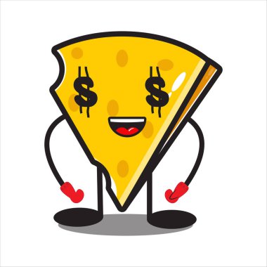 Sevimli paralı peynir maskotu. Düz dizaynlı. Tasarımlı.