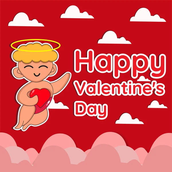 Cupido Con Feliz Día San Valentín Deseos Cupido Con Fondo — Archivo Imágenes Vectoriales