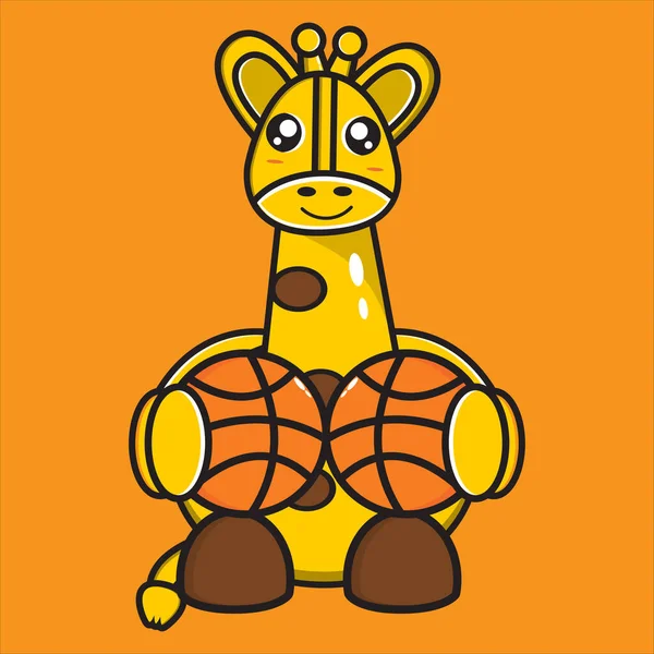 Roztomilý Žirafa Maskot Basketbalovým Vektorem Design Eps Bílém Pozadí — Stockový vektor