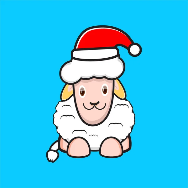 サンタの帽子をかぶった可愛い羊のマスコットデザイン — ストックベクタ