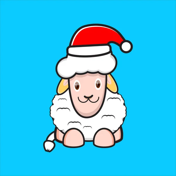 Lindo Oveja Mascota Diseño Usando Santa Sombrero — Vector de stock