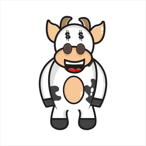 Linda Mascota Vaca Ilustración Con Ojo Dólar — Vector de stock