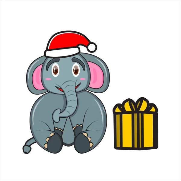 Bonito Elefante Mascote Natal Dia Vetor Design Eps — Vetor de Stock