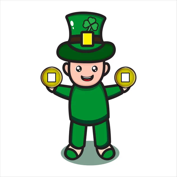 Saint Patrick Cute Character Coin Vector Eps — Stock Vector