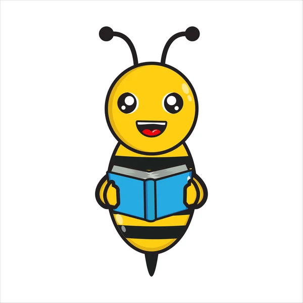 Cute Bee Mascot Reading Book Vector Design Eps — Stock Vector