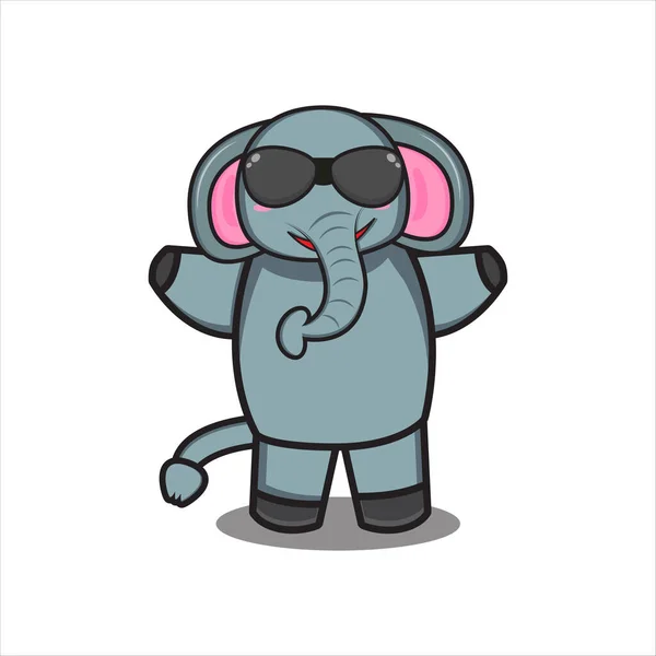 Lindo Elefante Mascota Usando Gafas Vector Diseño Eps — Vector de stock