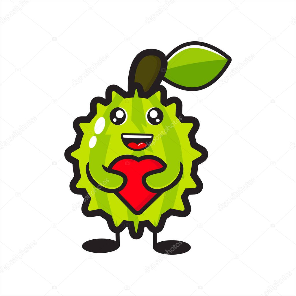 cute durian fruit mascot with love on white background vector design eps 10