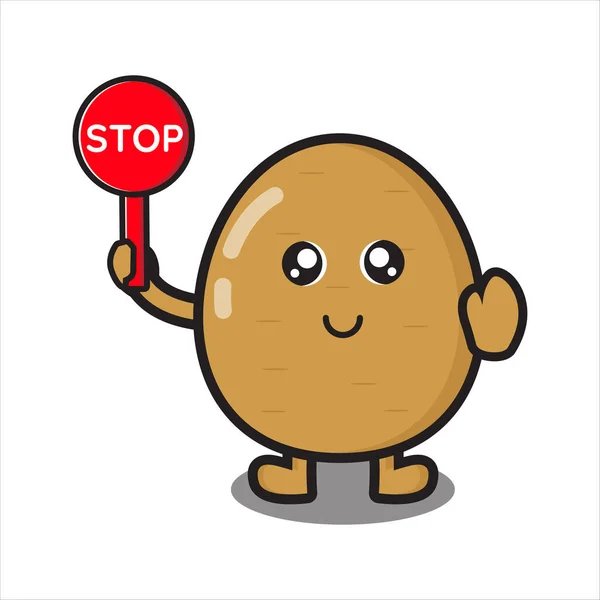 Patate Mascotte Mignonne Avec Design Vectoriel Stop Sign — Image vectorielle