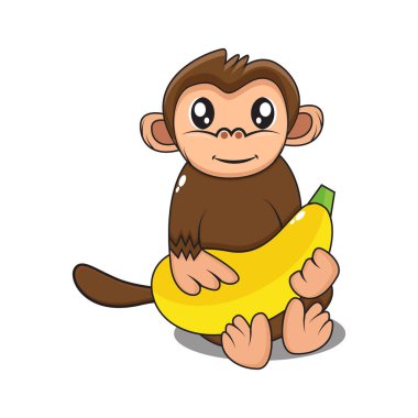 Muz vektör tasarımlı şirin maymun maskotu 10 puan.