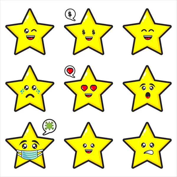 Linda Mascota Estrella Con Varias Expresiones Lindo Emoticono Con Diseño — Vector de stock