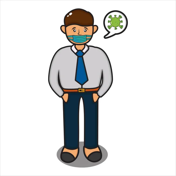 Mascot Men Work Wearing Masks Male Characters Wear Masks Covid Vector Graphics