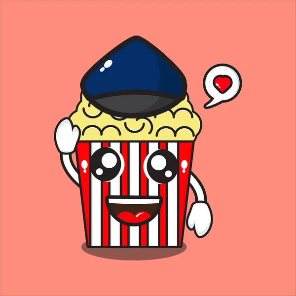 Słodkie Popcorn Maskotka Jako Znak Uroczy Popcorn Postać Wektorem Projektu — Wektor stockowy