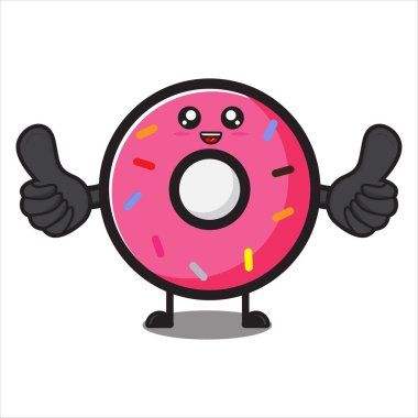 Tatlı çörek maskotu başparmak yukarı, beyaz arka plan vektörü sevimli çörek karakteri 10 puan