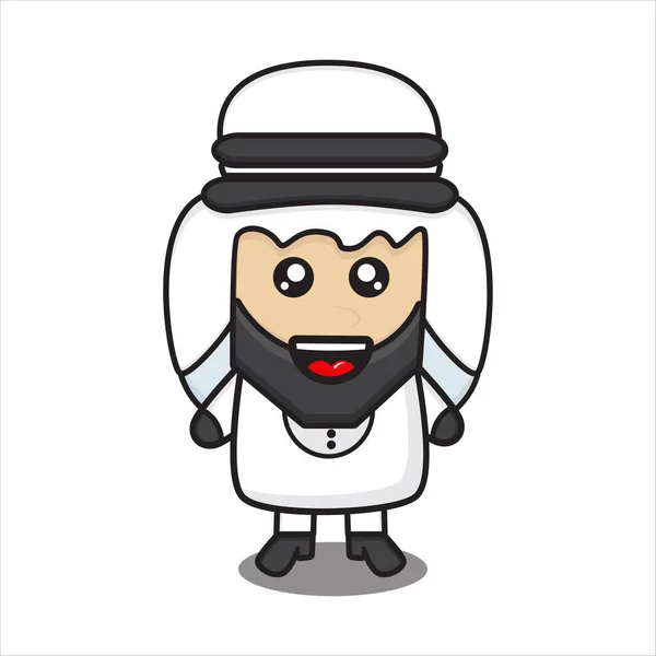 Cute Arab Male Mascot Cute Arab Man Character Mustache White — Stock Vector