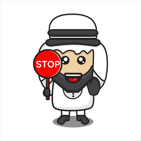 Cute Arab Male Mascot Stop Sign Cute Arab Man Character — Stock Vector