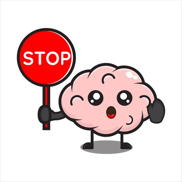 Lindo Cerebro Mascota Ilustración Con Señal Stop Divertido Personaje Revuelto — Archivo Imágenes Vectoriales