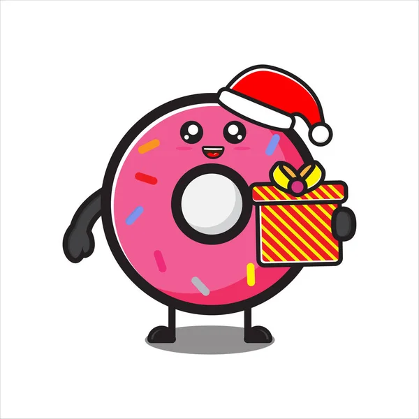 Bonito Donut Mascote Dia Natal Bonitinho Donut Personagem Fundo Branco — Vetor de Stock