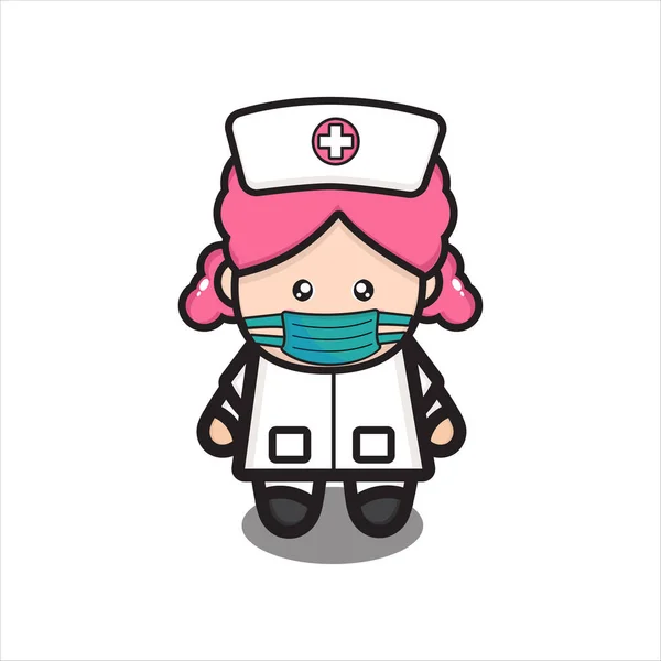 바탕에 마스크를 귀여운 간호사 마스코 귀여운 간호사 캐릭터 — 스톡 벡터