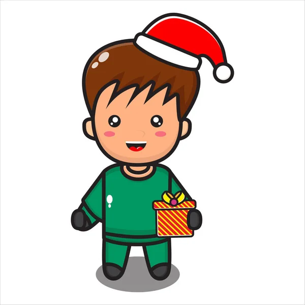 Natal Mascote Bonito Menino Desenho Animado Menino Personagem Vetor Eps — Vetor de Stock
