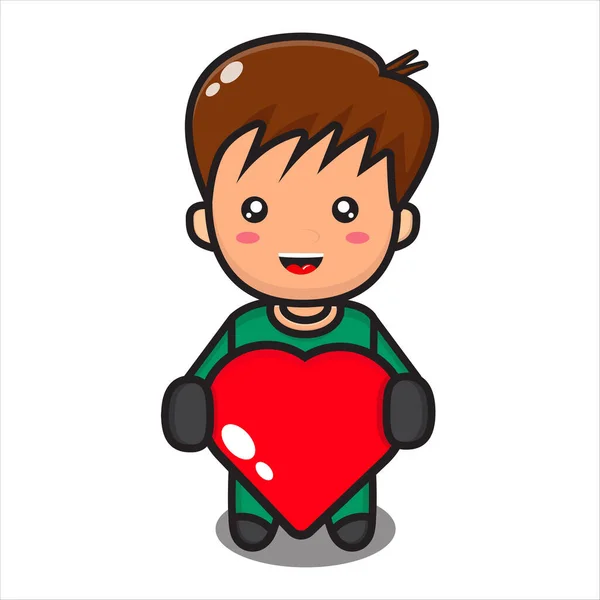 Χαριτωμένο Αγόρι Μασκότ Κρατώντας Την Αγάπη Κινούμενα Σχέδια Αρσενικό Χαρακτήρα — Διανυσματικό Αρχείο