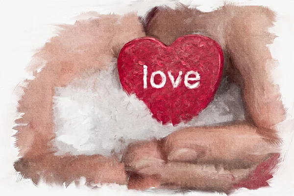 Pittura di un cuore nelle mani — Foto Stock