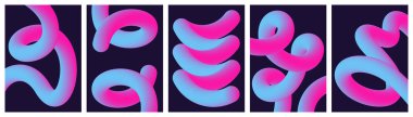 Soyut 3 boyutlu kıvrımlı, pembe cyan neon eğimli sıvı tüpleri