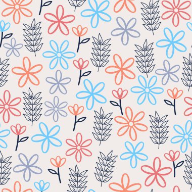 Dekoratif el çizimi sanatsal çiçek vektörü tekstil ve basım için pürüzsüz desen renkli arkaplanlı modern dikenli çiçek deseni