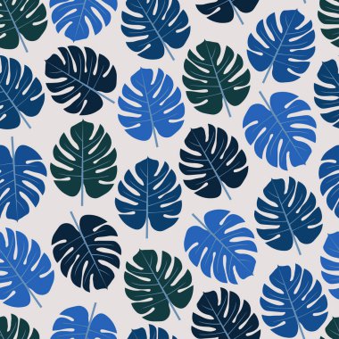 Tropikal egzotik canavar yapraklarının desensiz çiçek desenli, modaya uygun bir tasarımı. Tekstil için doku arka planını yineleyen sanatsal yaprak