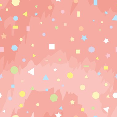 Üçgenlerin, karelerin, dairelerin, altıgenlerin kusursuz geometrik ve soyut vektör deseni. Su rengi arkaplanı olan tekstil yazdırmak için