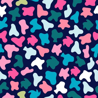 Kusursuz renksiz rastgele karalama şekilleri vektör kamuflaj desen tasarımı baskı ve tekstil endüstrileri için koyu mavi arkaplan