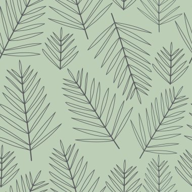 Elle çizilmiş tropikal palmiye yapraklarının modaya uygun grafiksiz desenli tasarımı. Moda, iç mekan, ambalaj, tekstil endüstrisi için uygun sanatsal vektör yaprağı 