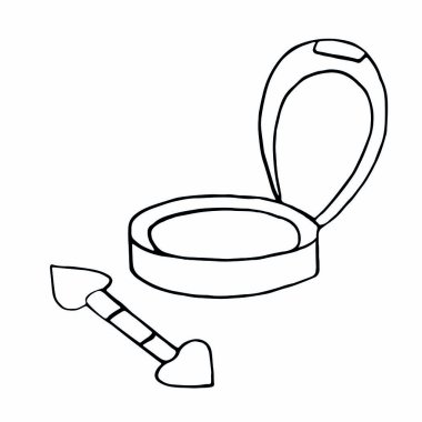 Pudra ve makyaj fırçasının basit bir çizimi. Modaya uygun düz bir vektör simgesi. Profesyonel makyöz..