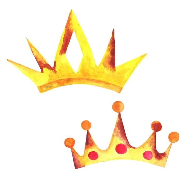 Set Due Corone Oro Con Ruggine Corona Reale Regina Principessa — Foto Stock