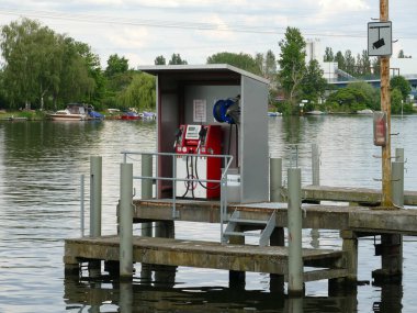 Boat refuelling station for diesel and gasoline on the Spree in Plaenterwald Berlin