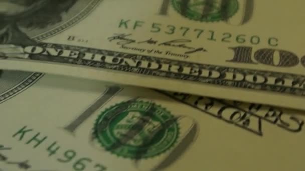 Banknoty 100 Dolarowe Obracające Się Płynnej Pętli Super Makro Ujęciu — Wideo stockowe