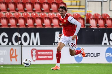 Hamish Douglas of Rotherham United breaks with the ball during the The Vertu Trophy Northern Group E match Rotherham United vs Oldham Athletic at New York Stadium, Rotherham, United Kingdom, 7th October 2025 
