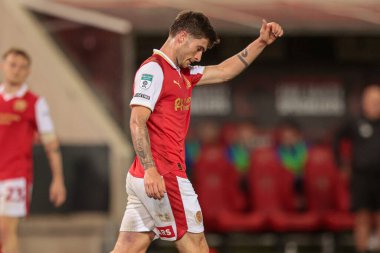 Kian Spence of Rotherham United gives his team a thumbs up during the The Vertu Trophy Northern Group E match Rotherham United vs Oldham Athletic at New York Stadium, Rotherham, United Kingdom, 7th October 2025 