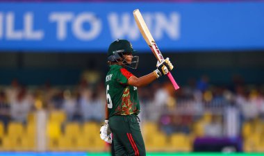 Sobhana Mostary of Bangladesh hits a half century and cellebrate's during the ICC Women's World Cup match England Women vs Bangladesh Women at ACA Barsapara Cricket Stadium, Guwahati, Assam/ India, 7th October 2025 