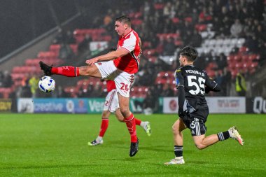 Harrison Neal of Fleetwood Town  controls the ball in the air during the The Vertu Trophy match Fleetwood Town vs Leeds United Academy at Highbury Stadium, Fleetwood, United Kingdom, 7th October 2025 