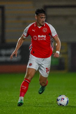 Lewis McCann of Fleetwood Town with ball at feet during the The Vertu Trophy match Fleetwood Town vs Leeds United Academy at Highbury Stadium, Fleetwood, United Kingdom, 7th October 2025 