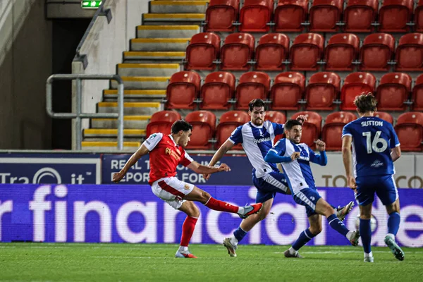 Reece James of Rotherham United scores to make it 3-2 during the The Vertu Trophy Northern Group E match Rotherham United vs Oldham Athletic at New York Stadium, Rotherham, United Kingdom, 7th October 2025 