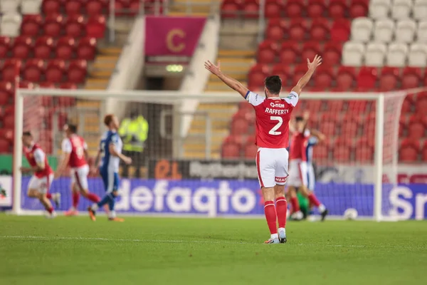 Joe Rafferty of Rotherham United celebrates an own goal by Jake Leake of Oldham Athletic to make it 2-2 during the The Vertu Trophy Northern Group E match Rotherham United vs Oldham Athletic at New York Stadium, Rotherham, United Kingdom, 7th October