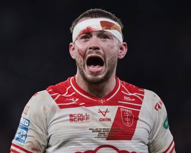 James Batchelor of Hull KR celebrated winning the Grand Final during the 2025 Betfred Super League Grand Final Hull KR v Wigan Warriors at Old Trafford, Manchester, United Kingdom, 11th October 2025  