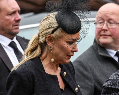 Claire Sweeney leaves the cathedral after there service during Ricky Hatton' Funeral at Manchester Cathedral, Manchester, United Kingdom, 10th October 2025