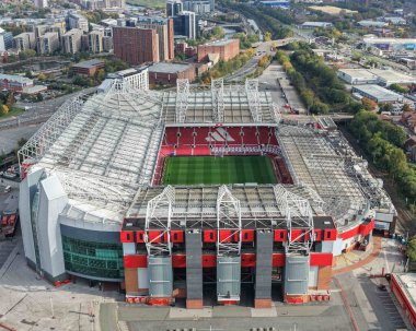 An aerial general view of Old Trafford during the 2025 Betfred Super League Grand Final Hull KR v Wigan Warriors at Old Trafford, Manchester, United Kingdom, 11th October 2025 
