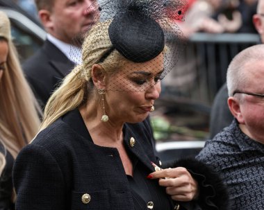 Claire Sweeney leaves the cathedral after there service during Ricky Hatton' Funeral at Manchester Cathedral, Manchester, United Kingdom, 10th October 2025