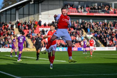 Ryan Graydon of Fleetwood Town  celebrates his goal 3-2 and jumps in the air during the Sky Bet League 2 match Fleetwood Town vs Harrogate Town at Highbury Stadium, Fleetwood, United Kingdom, 11th October 2025  