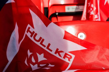 A Hull KR flag during the 2025 Betfred Super League Grand Final Hull KR v Wigan Warriors at Old Trafford, Manchester, United Kingdom, 11th October 2025 